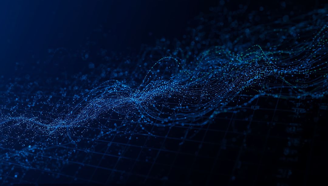 Abstract Digital Wave with Glowing Blue Particles in Technology Space