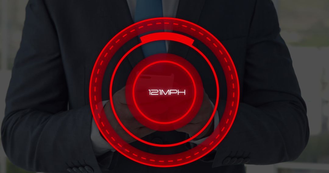 Digital Speedometer Overlay on Businessman Typing on Smartphone