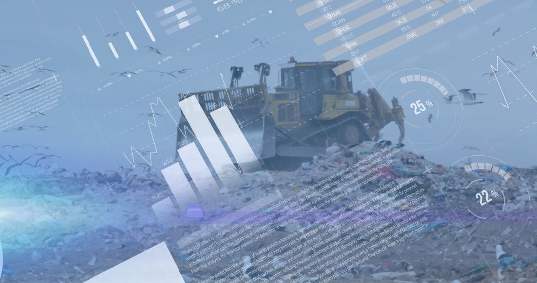 Digital Data Visualization Over Bulldozer in Waste Management