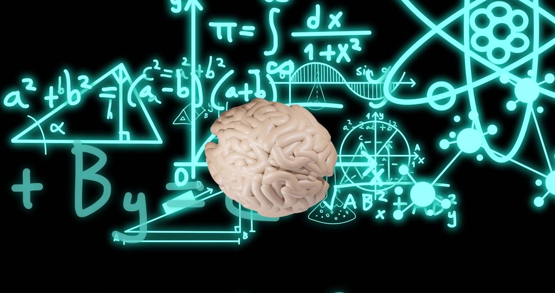 Abstract Brain with Scientific Equations Background