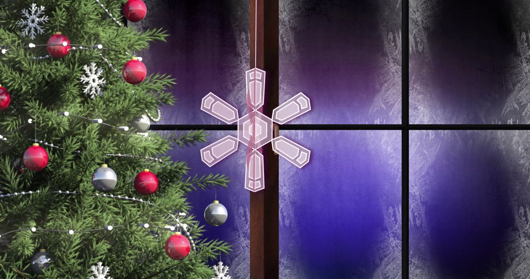 Elegantly Decorated Christmas Tree by Frosted Window