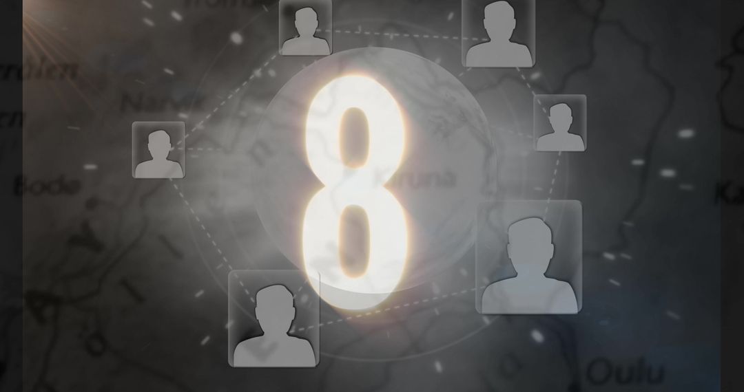 Glowing Number Eight on Digital Global Network Interface