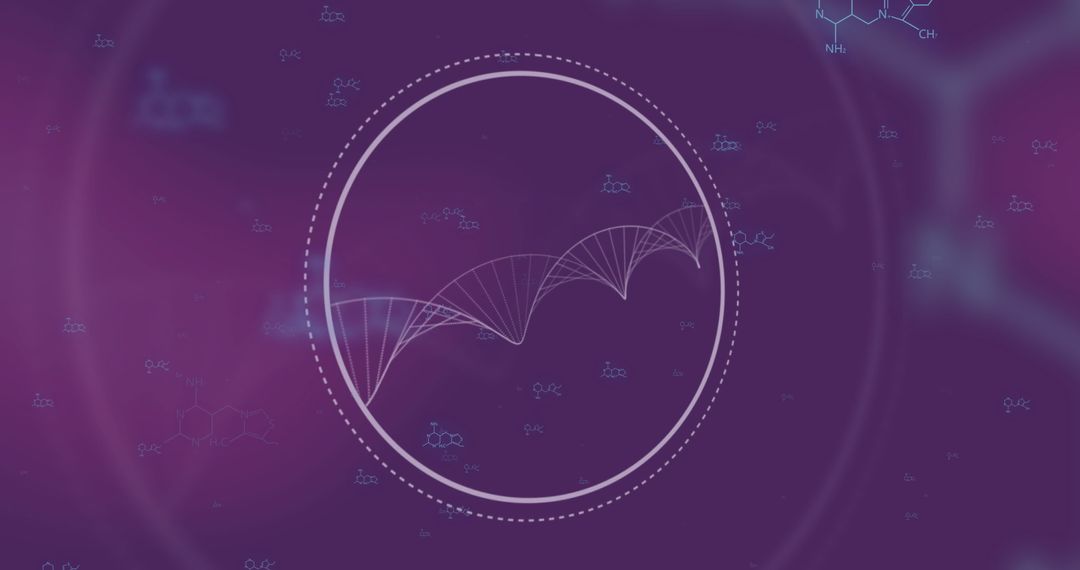 DNA Strand and Chemical Formula on Purple Digital Interface