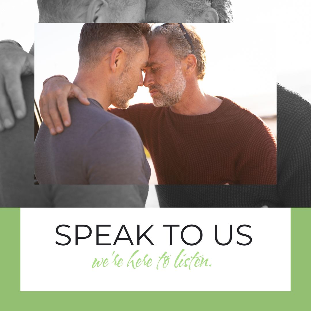 Two Gentlemen Embracing Promoting Mental Health Support