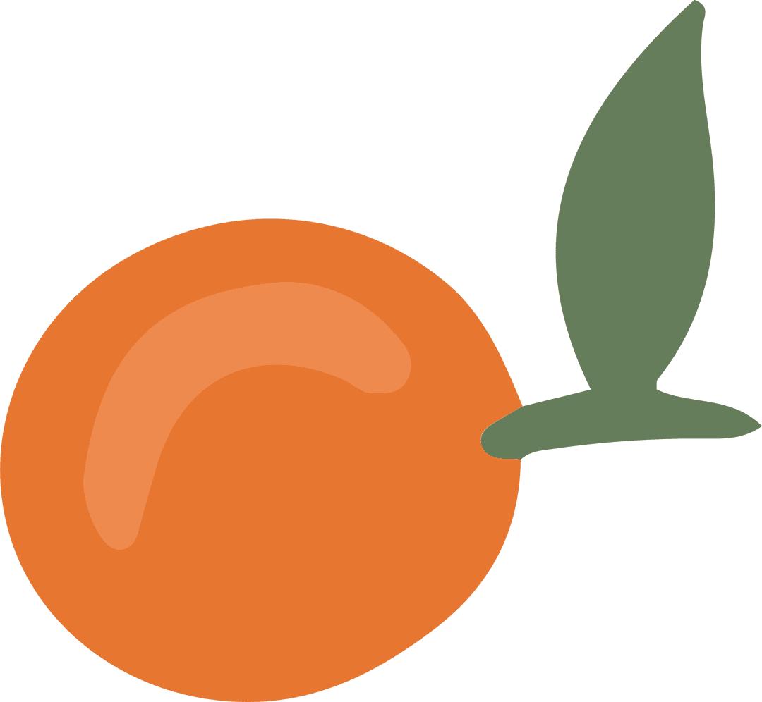 Stylized Orange with Leaf on Transparent Background for Organic Themes