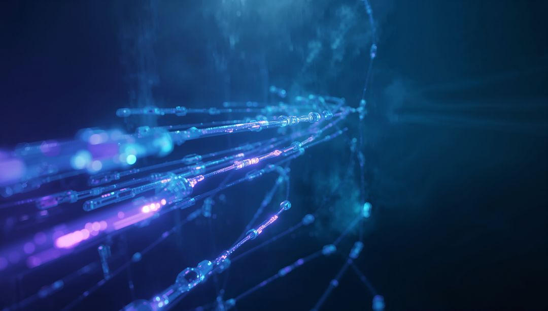 Futuristic Network of Glowing Fiber-Optic Strands in Cyberspace