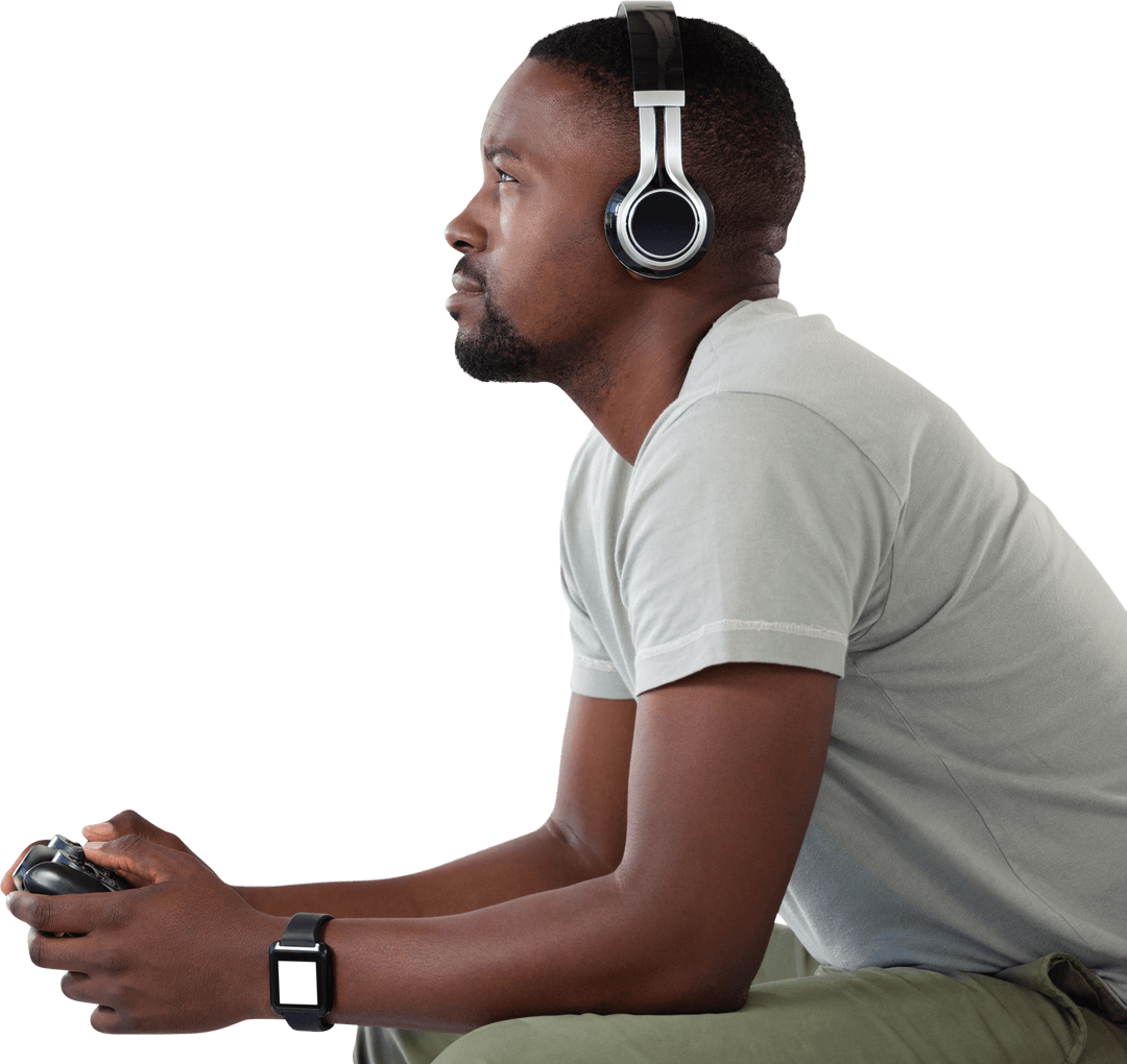 Transparent Gamer Wearing Headphones Playing Video Game
