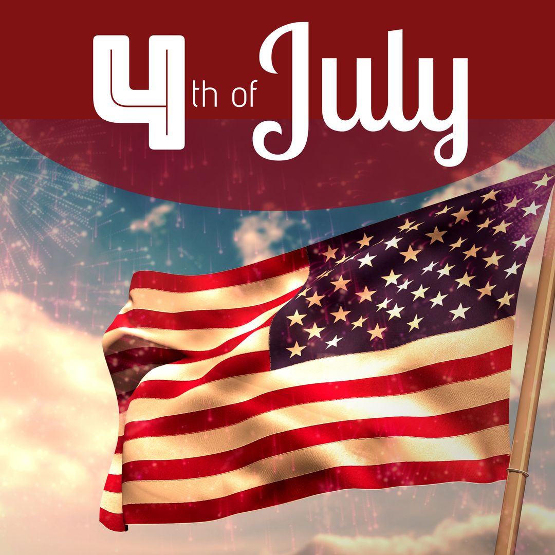 4th of July Celebration with American Flag and Fireworks