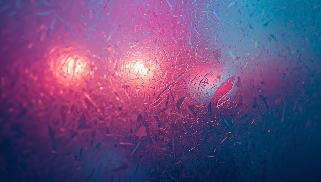 Abstract Frosty Patterns with Blurred Pink and Blue Illumination