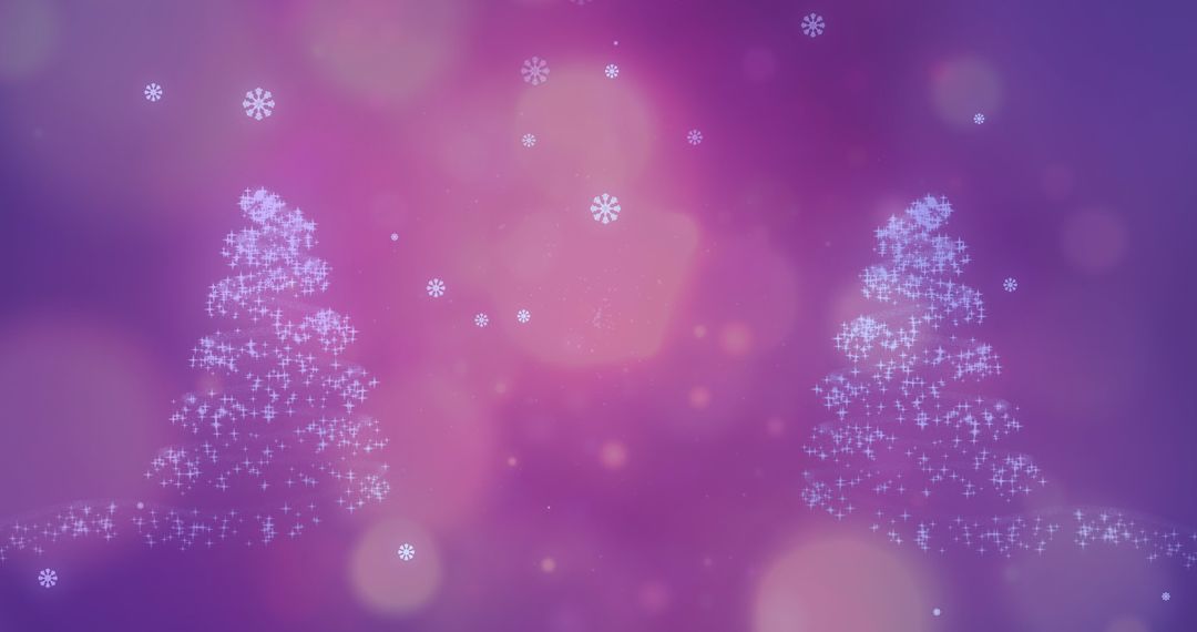 Snowfall over Glowing Christmas Trees in Festive Atmosphere