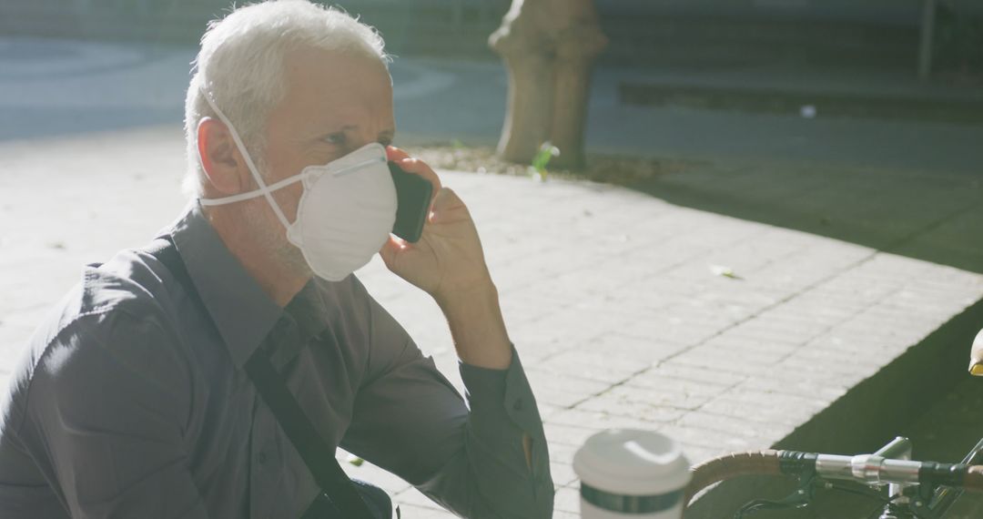 Senior Man Wearing Face Mask Making Phone Call Outdoors - Free Images, Stock Photos and Pictures on Pikwizard.com