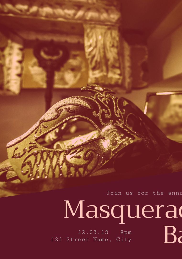 Elegant Masquerade Mask Promotes Grand Annual Ball Event - Download Free Stock Templates Pikwizard.com