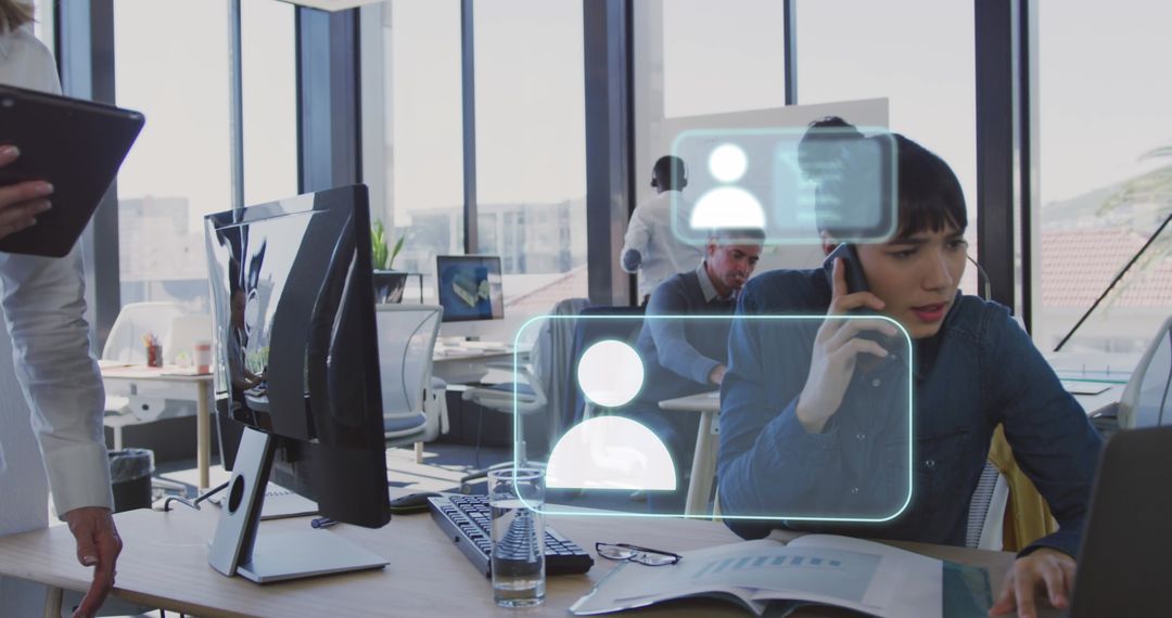 Modern Office with Data Processing and Digital Connections