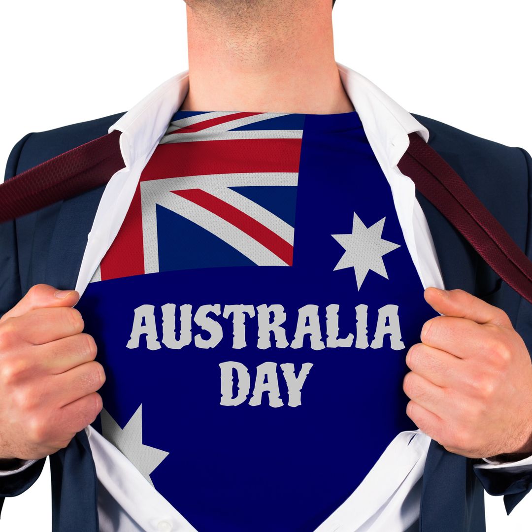 Man Unveiling Australian Flag Shirt Celebrating Australia Day