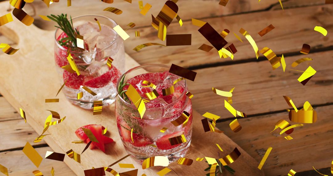 Festive Cocktails with Gold Confetti on Wooden Background - Free Images, Stock Photos and Pictures on Pikwizard.com