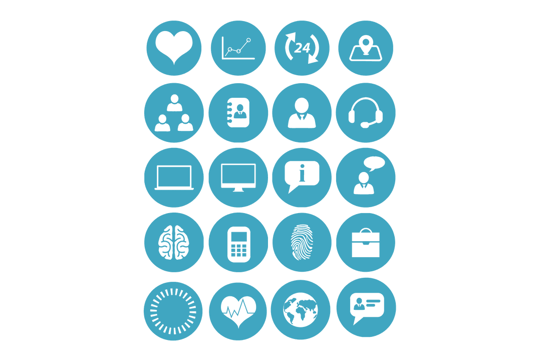 Digital Blue Icons on Transparent Background