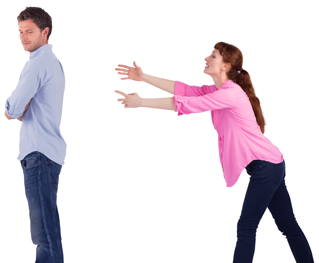 Woman Reaching Out to Man: Gesture of Apology Transparent Scene