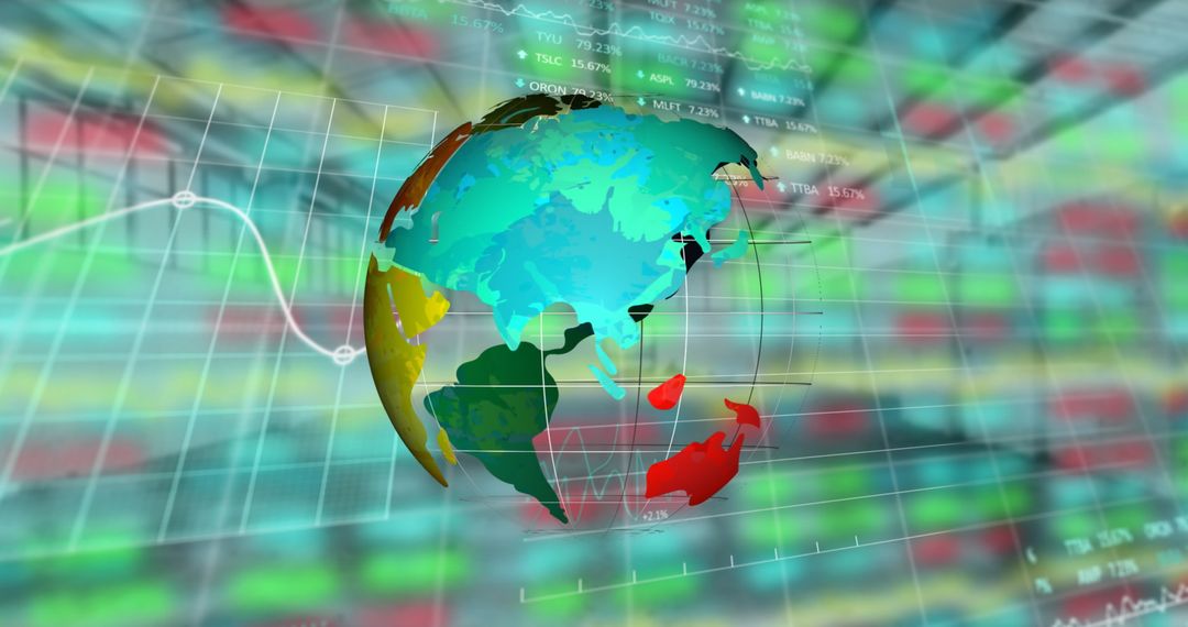 Rotating Globe Overlaid on Financial Data Graphs Illustration