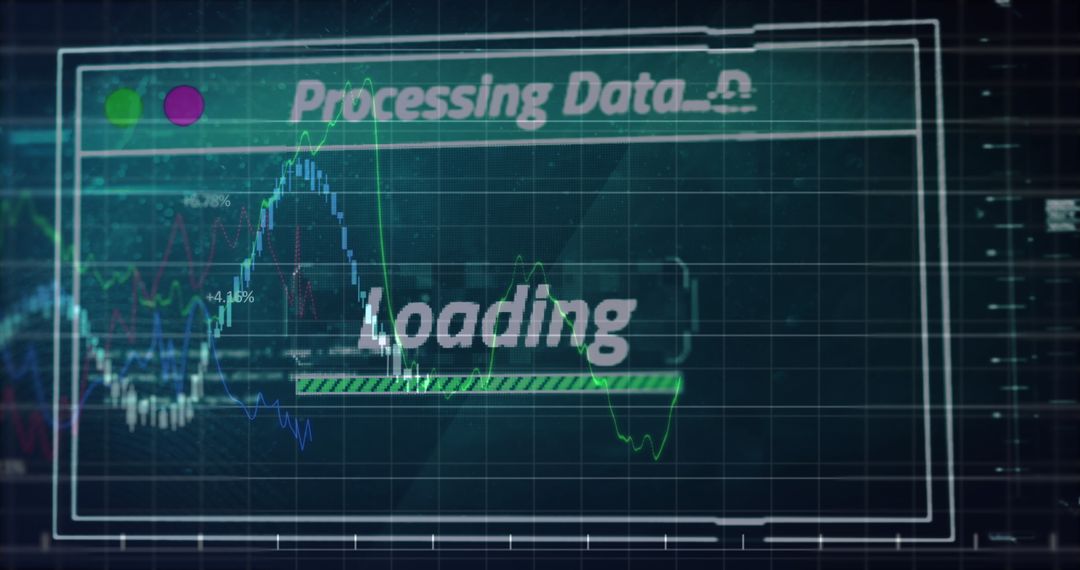 Digital data processing with futuristic interface and loading bar