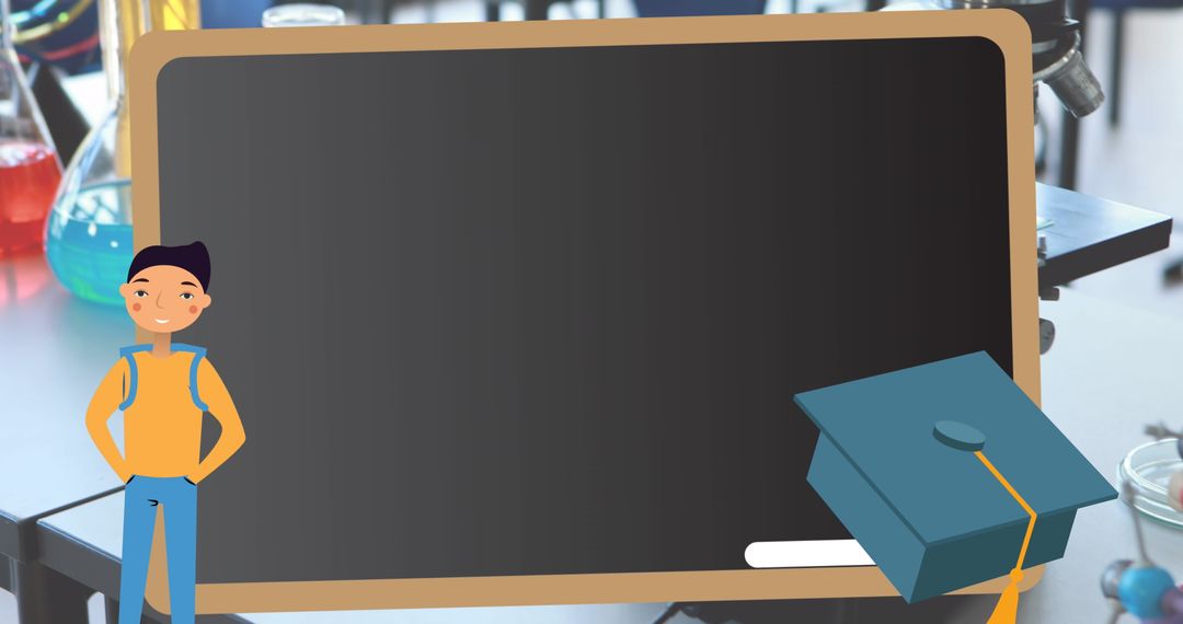 Animated Student in Chemistry Lab with Blackboard