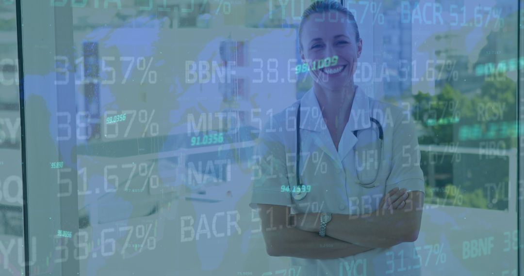 Smiling Doctor with Digital Data Overlay for Healthcare Technology