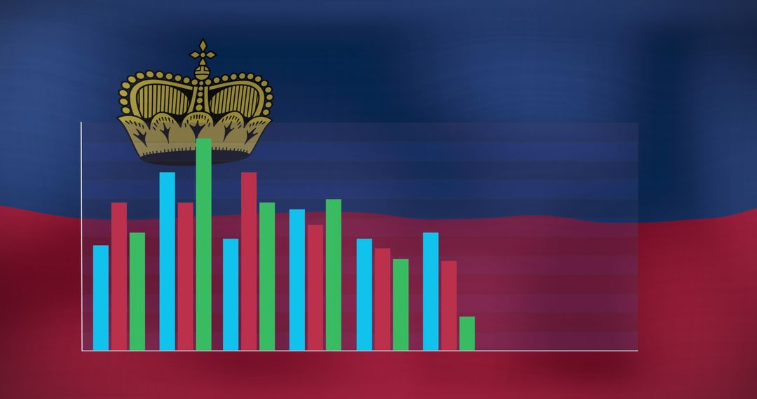 Liechtenstein Flag with Digital Bar Graph Data Visualization