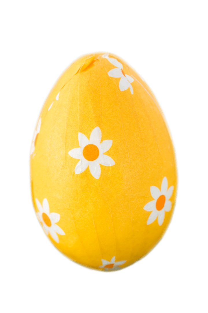 Big Yellow Easter Egg with Flowers on Transparent Background