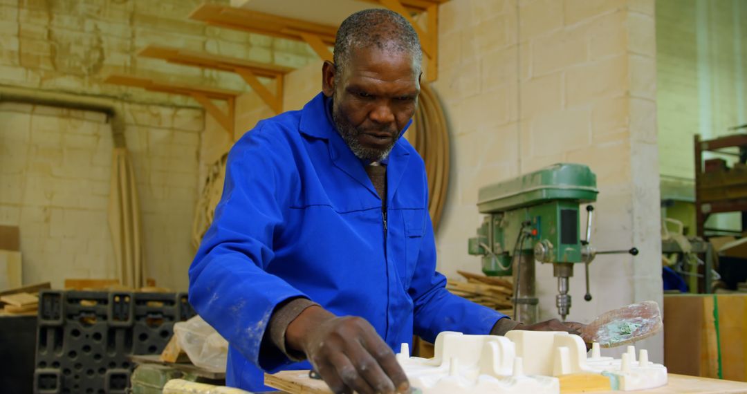 Skilled African Worker Assembling Wooden Pieces in Workshop - Free Images, Stock Photos and Pictures on Pikwizard.com