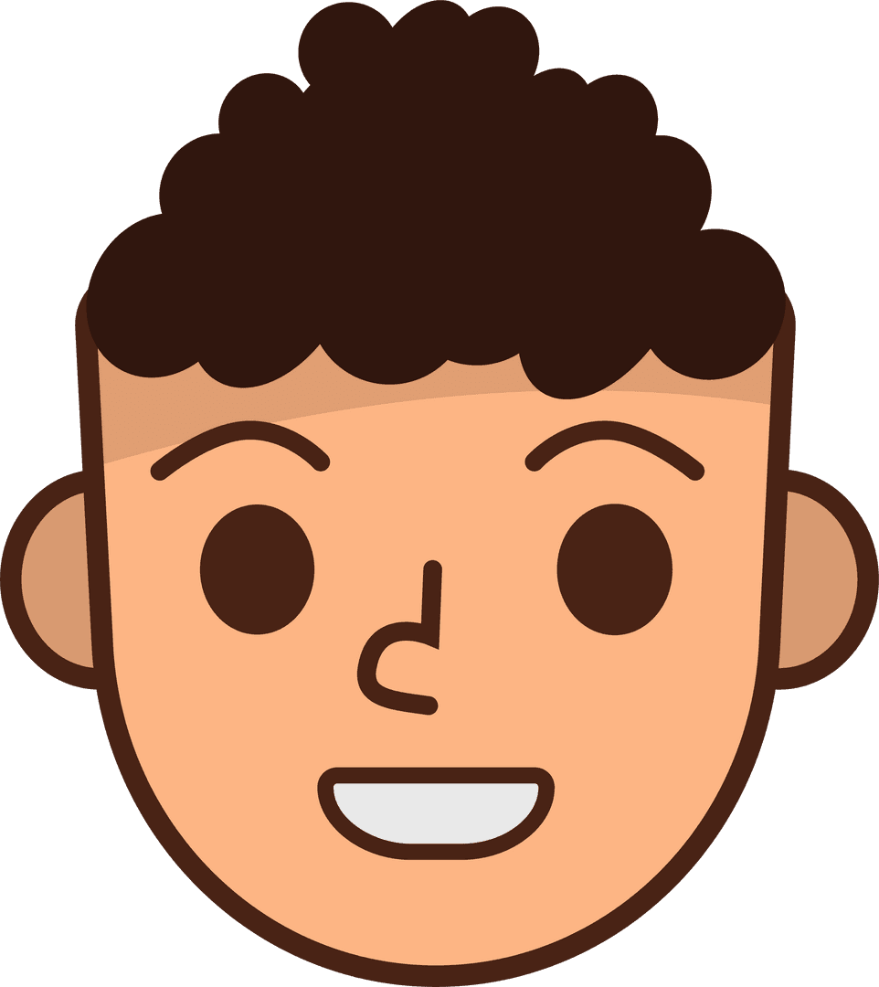 Smiling Cartoon Boy with Curly Hair on Transparent Background