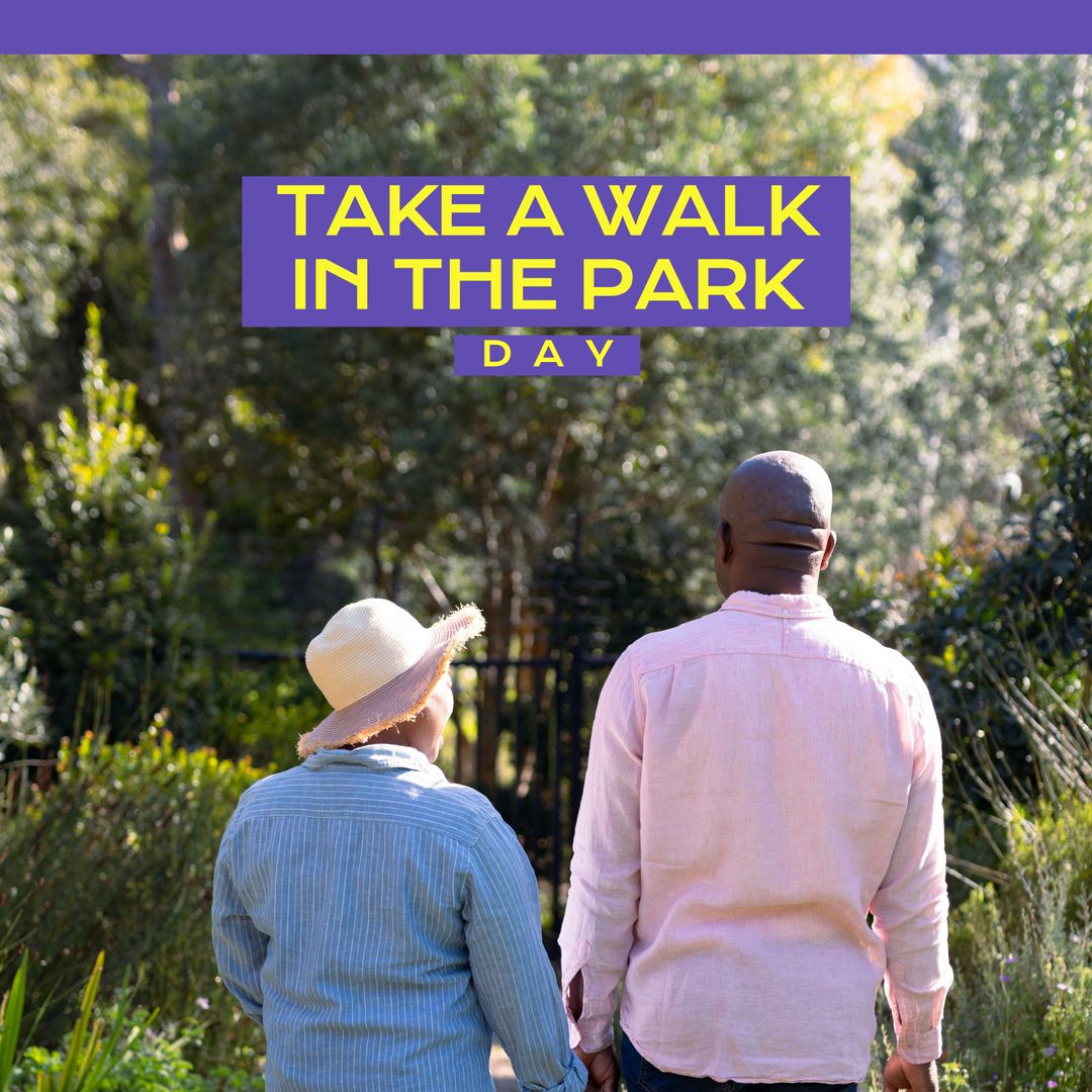 Rear View of Senior Couple Celebrating Take a Walk in the Park Day