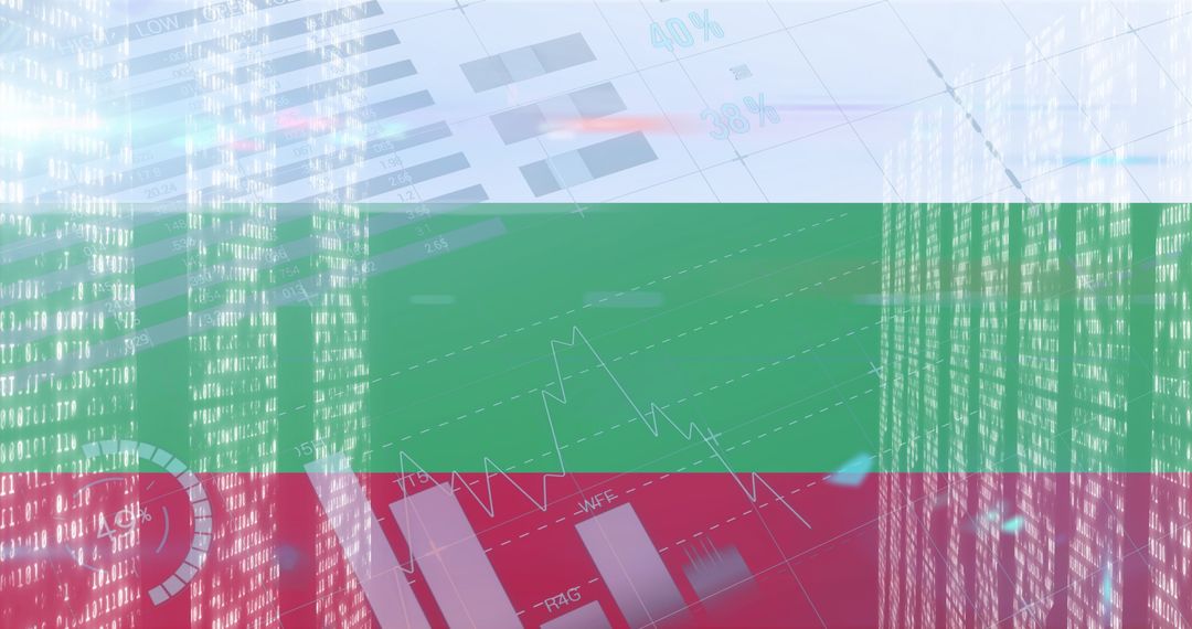 Bulgarian Flag Merged with Digital Business Data Graphics