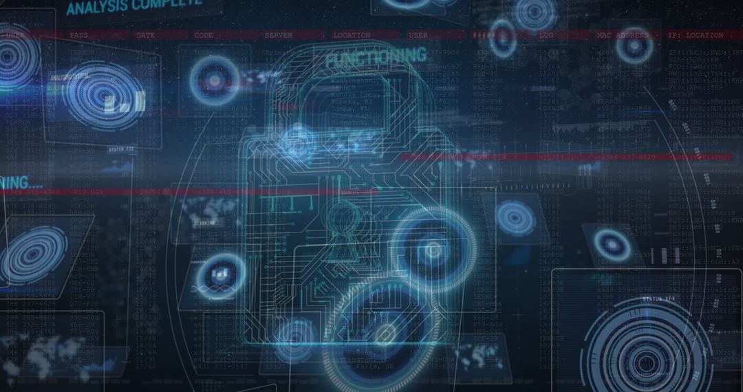 Digital Interface with Futuristic Security Padlock Overlay