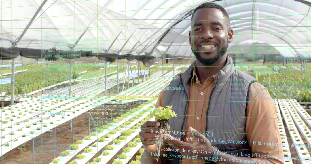 Hydroponic Expert Analyzing Lettuce Growth with Digital Insights