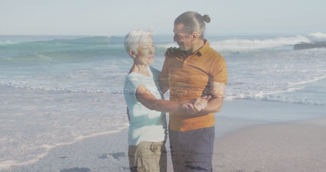 Joyful Senior Couple Dancing by Serene Seaside