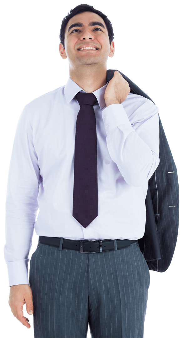 Confident Businessman Smiling with Suit on Shoulder Transparent Background
