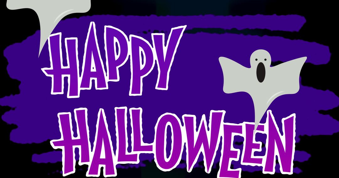 Happy Halloween Greeting with Ghosts on Purple Background