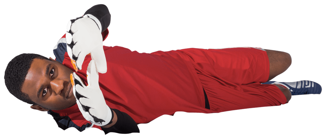 Transparent Male Goalkeeper Diving Save in Red Kit