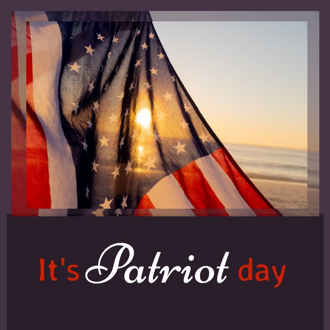 Composite of flag of america against sea and clear sky at sunset and it's patriot day text - Download Free Stock Templates Pikwizard.com