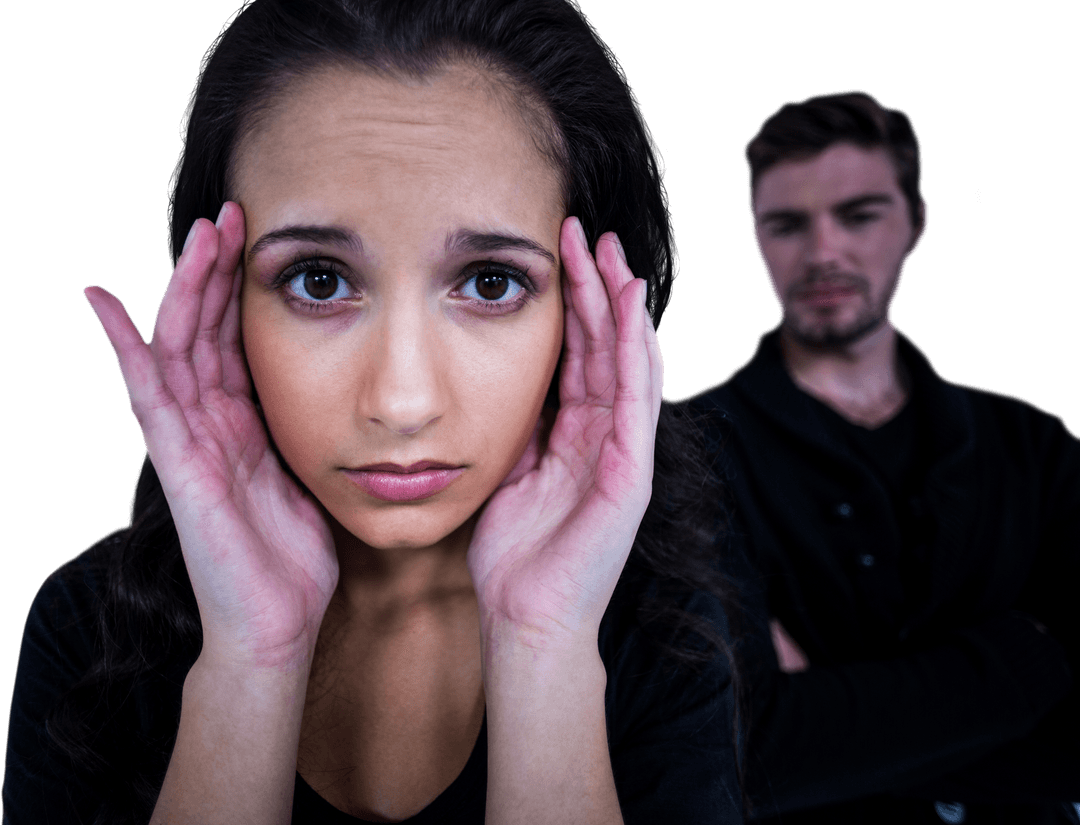Diverse Couple Arguing on Transparent Background with Intense Emotions
