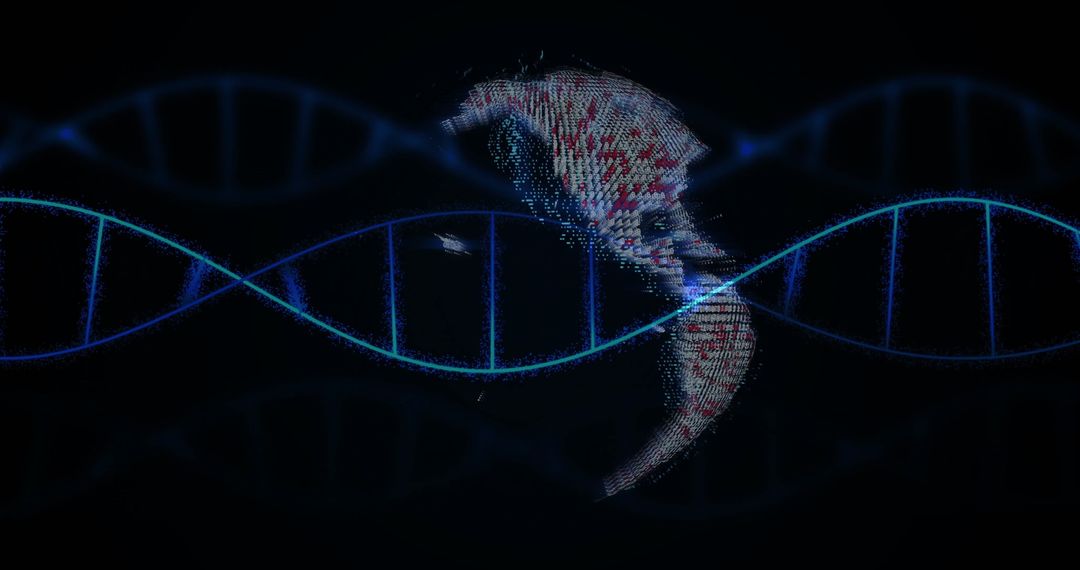 Globe with DNA Strands on Dark Background Symbolizing Biotechnology