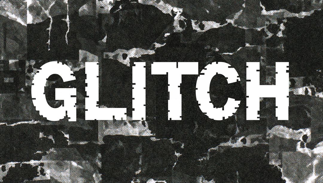 Displaying Glitch Typography Over Distressed Marble Background With Halftone Texture