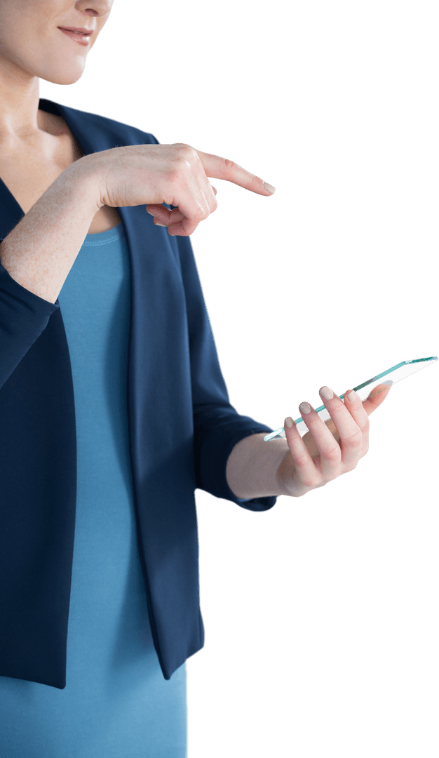 Businesswoman Using Modern Transparent Glass Interface Technology