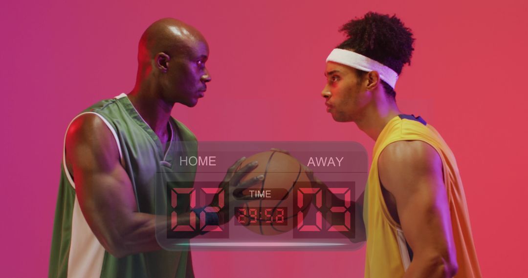 Intense Basketball Matchup and Scoreboard Display