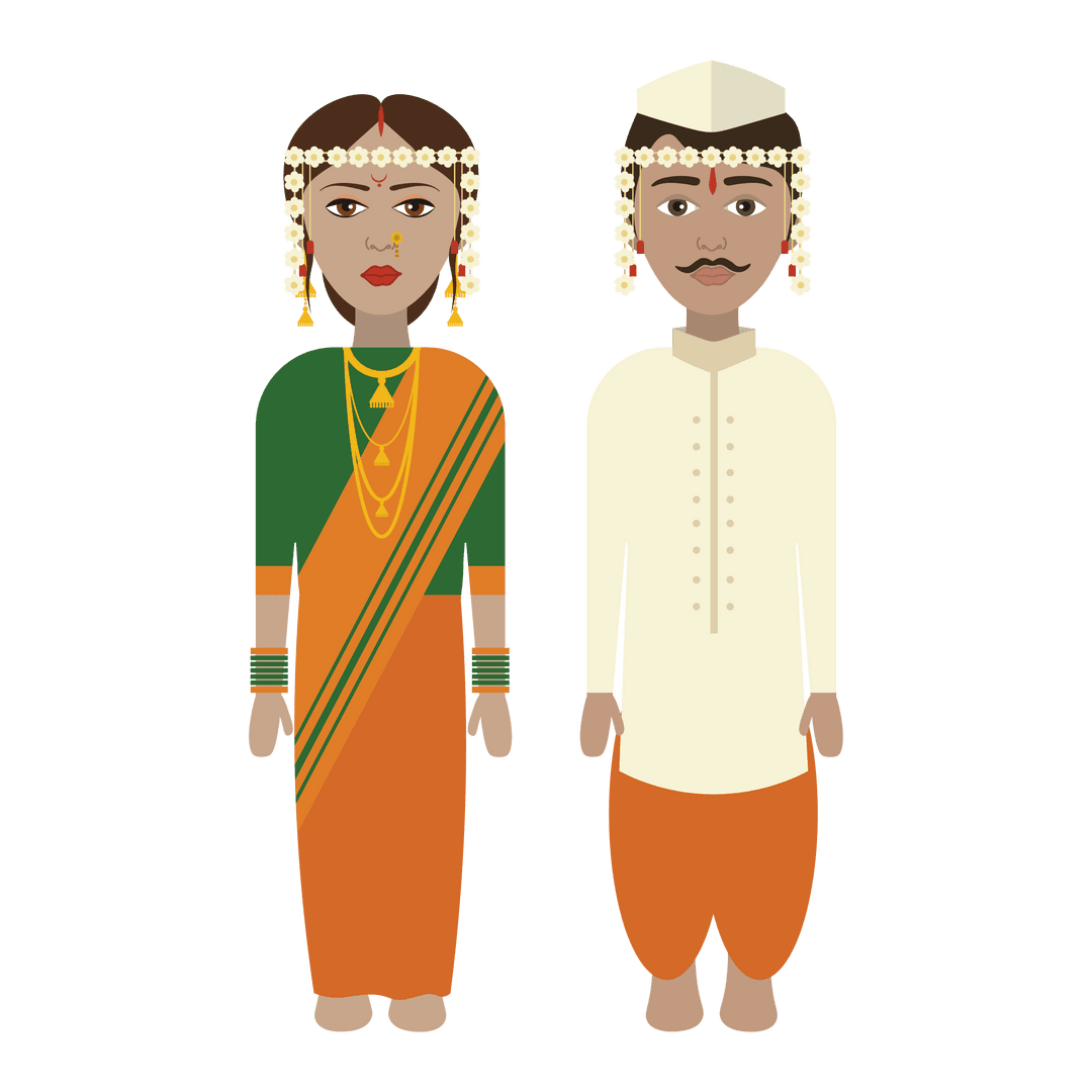 Transparent Vector of Maharashtrian Bride and Groom Attire