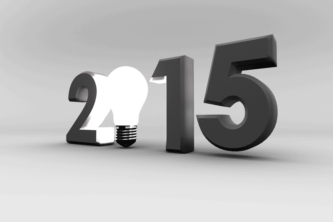Transparent 3D 2015 Text with Light Bulb for Ideas Concept