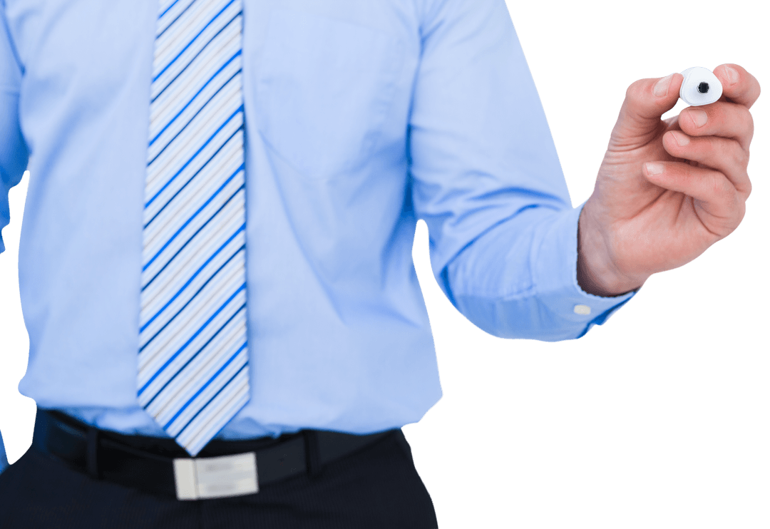 Businessman Holding Marker on Transparent Background Striped Tie