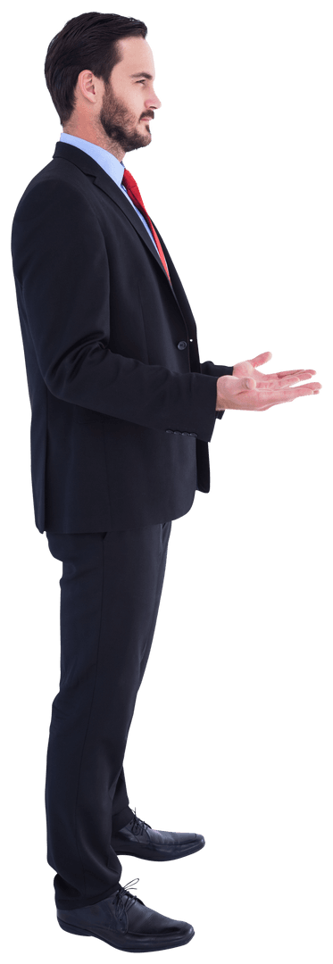 Businessman Presenting with Hands Expressively on Transparent Background