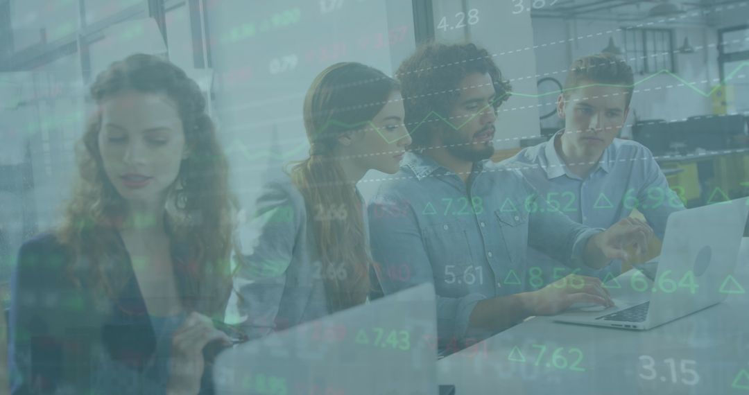 Diverse Team Analyzing Financial Data with Laptops in Office