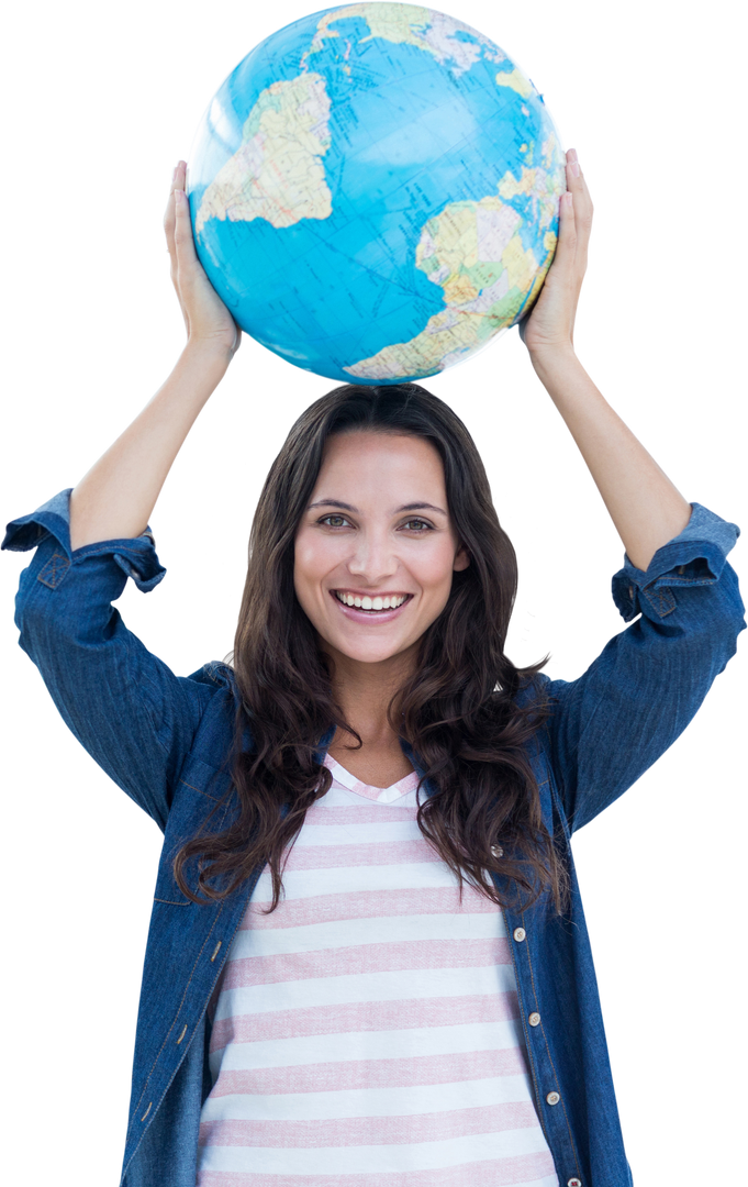 Smiling Caucasian Woman Holding Globe on Transparent Background - Download Free Stock Images Pikwizard.com