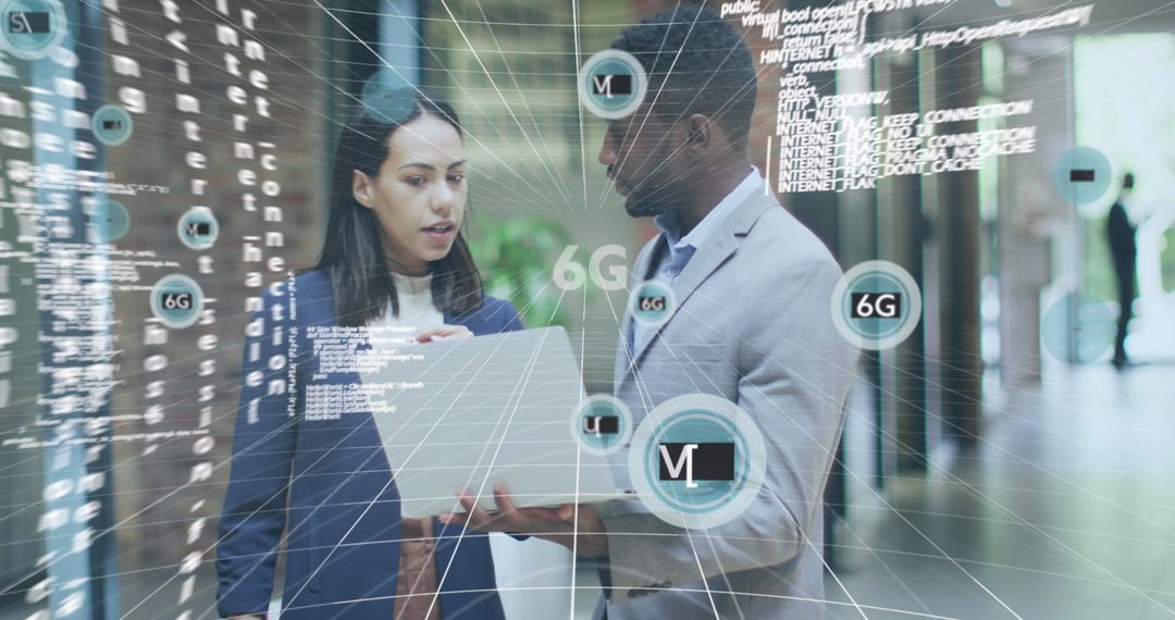 Professionals Engaging with 6G Technology in Futuristic Environment